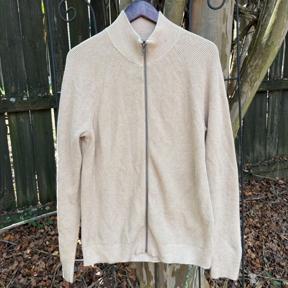 Banana Republic Mens Beige Ribbed Full Zip Cardigan Sweater M 420344-00-1 NWT
